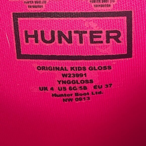 Hunter Original Kids Gloss Tall Wellington Rain Boots Pink Size Girls 6 Women 8 - Picture 12 of 13